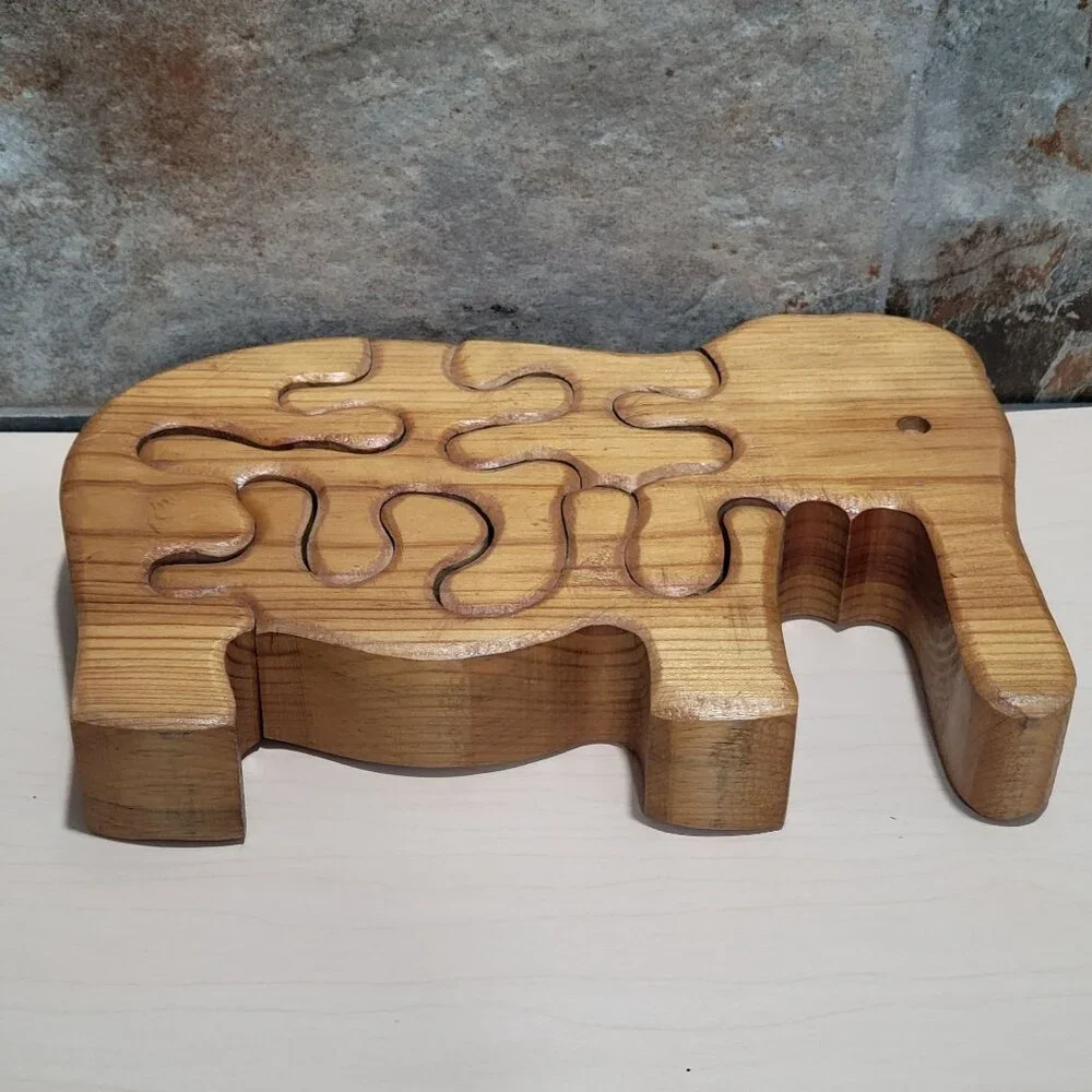 Vintage Standing Handmade Wooden Elephant Jigsaw Puzzle